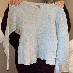 Thermal Waffle knit shirt with rose bud design in middle of collar